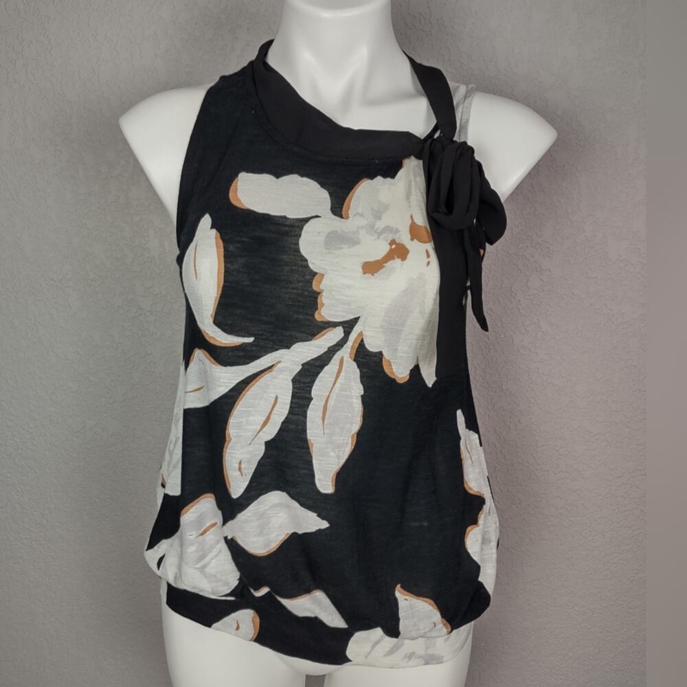 Anthropologie Deletta Floral Sleeveless Top Tie Bow Neck Size Smallcvxghj